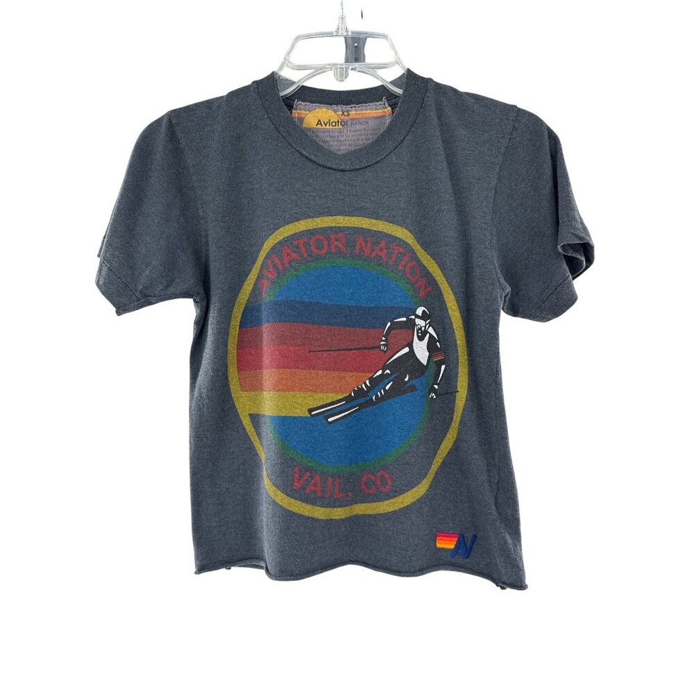 Aviator Nation‎ Boyfriend Vail Colorado Graphic T-Shirt XS Grey